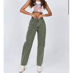 Princess polly holly asymmetrical green straight leg jeans